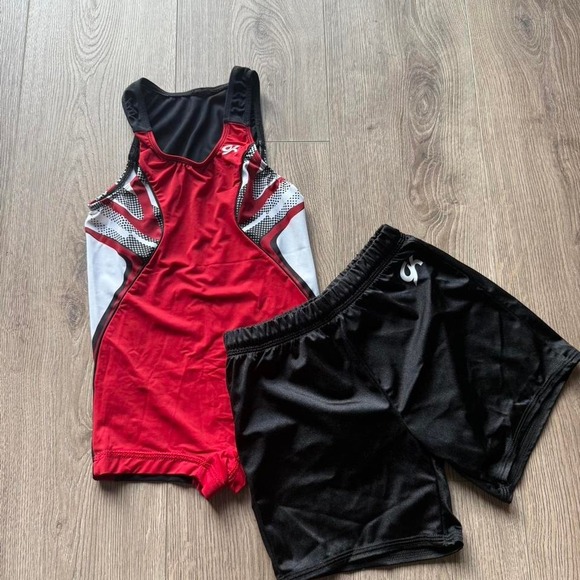 Other - GK Elite Cheerleading Practice Set Red Black Spandex Shorts Athletic Outfit